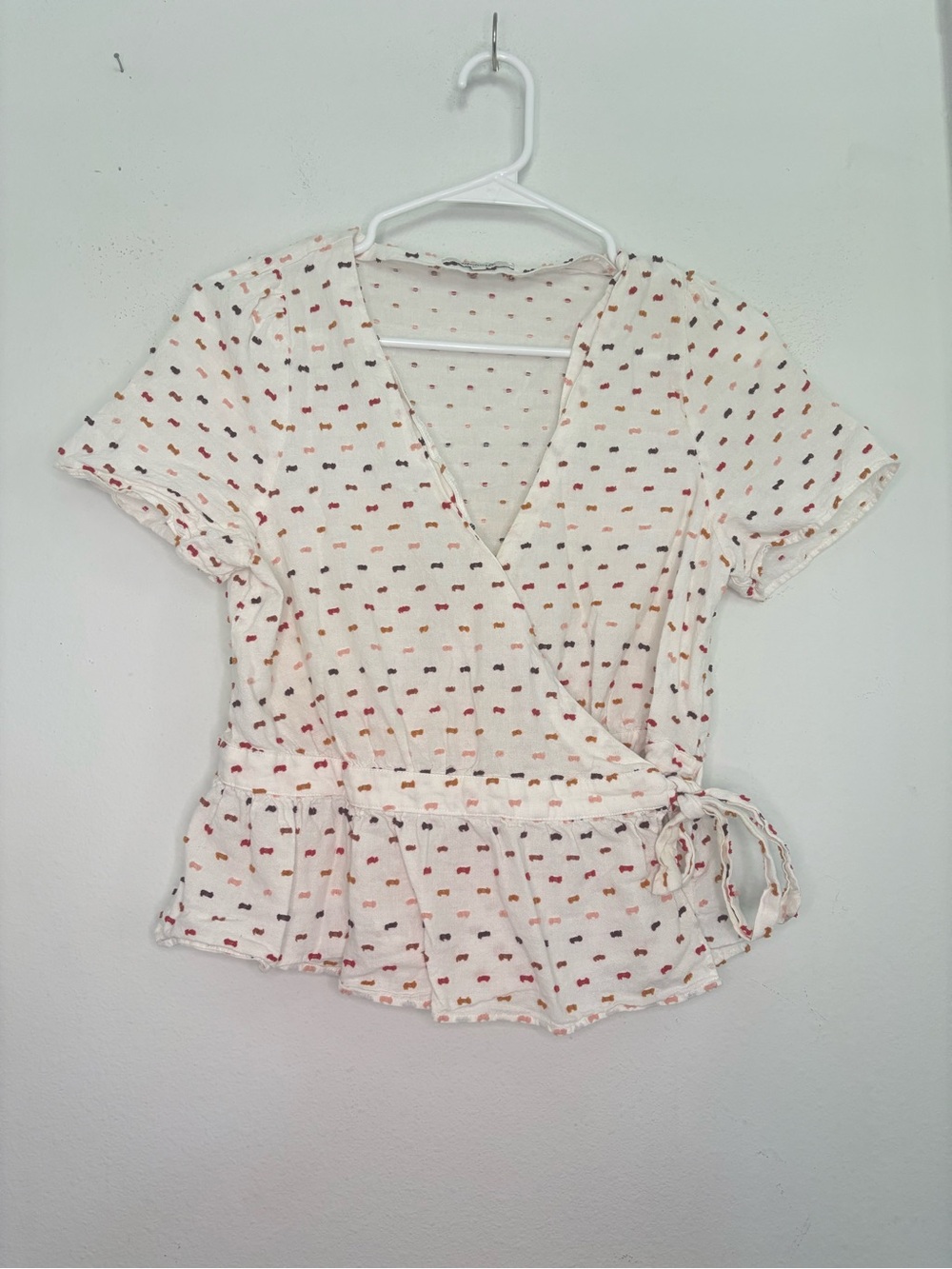 MADEWELL CROSSOVER WRAP POLKA DOT BLOUSE SZ SMALL